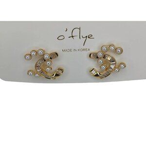 Faux Pearl Goldtone Design Stainless Steel Earnings